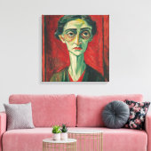 Bold Expressionist Portrait in Red and Green Canvas Afdruk (Insitu (Woonkamer))