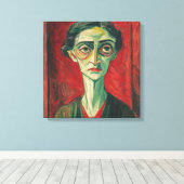 Bold Expressionist Portrait in Red and Green Canvas Afdruk (Insitu (Houten vloer))