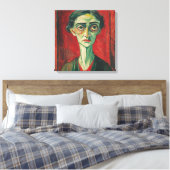 Bold Expressionist Portrait in Red and Green Canvas Afdruk (Insitu (Slaapkamer))