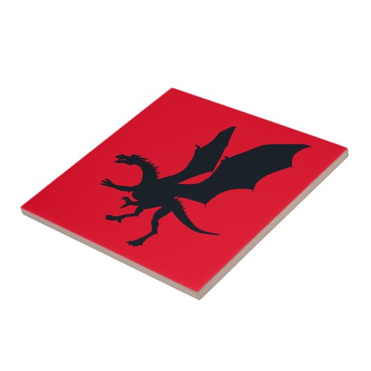 Bold Fantasy Illustratie Zwarte Draak Silhouet Tegeltje (Zijkant)