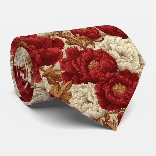 Bold Fathers Day Gift Peonies Flower Stropdas (Opgerold)