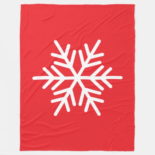 Bold Festive White Alpine Snowflake On Bright Red Fleece Deken (Voorkant)