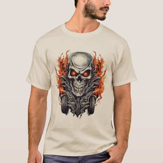 Bold Fiery Design voor Horror en Biker Style T-shirt (Voorkant)
