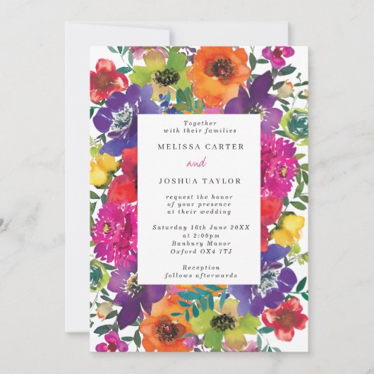 Bold Fiesta Colorful Flowers Summer Weddenschap Kaart (Voorkant)