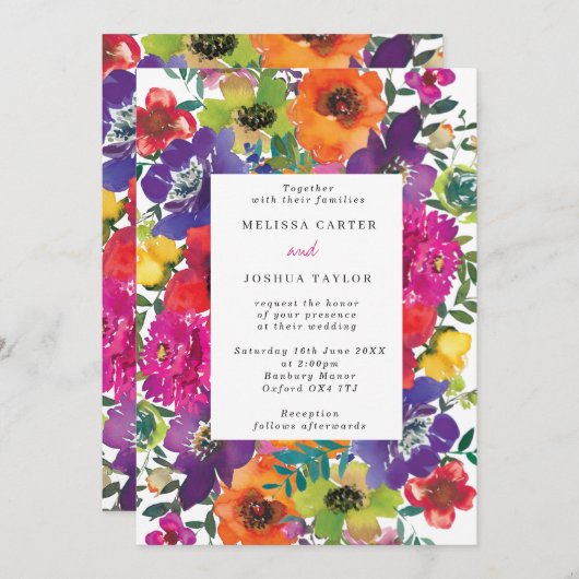 Bold Fiesta Colorful Flowers Summer Weddenschap Kaart (Voorkant / Achterkant)