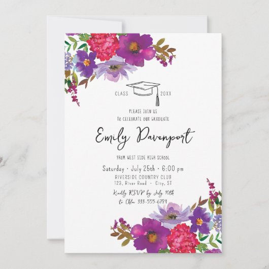 Bold floral afstuderen 3 foto's kaart (Voorkant)