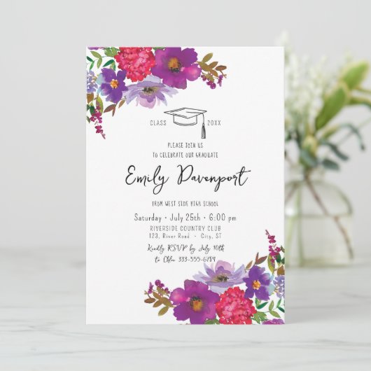 Bold floral afstuderen 3 foto's kaart (Staand voorkant)