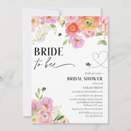 Bold Floral Bee Bride to Bee Vrijgezellenfeest Kaart (Voorkant)