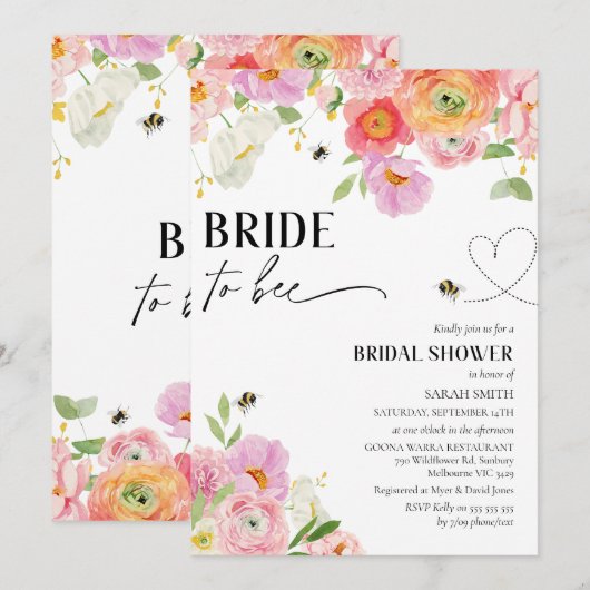 Bold Floral Bee Bride to Bee Vrijgezellenfeest Kaart (Voorkant / Achterkant)