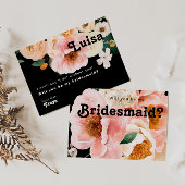 Bold Floral Black Bridesmaid proposal Kaart