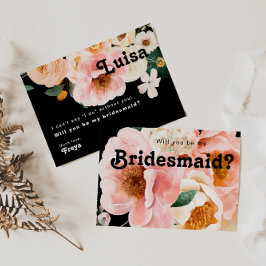 Bold Floral Black Bridesmaid proposal Kaart