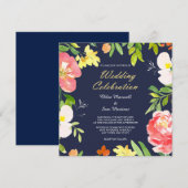 Bold Floral Border on Navy Blue Wedding Invitation Kaart (Voorkant / Achterkant)