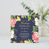 Bold Floral Border on Navy Blue Wedding Invitation Kaart (Staand voorkant)