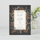 Bold Floral Botanical leves Grey Gold Weddenschap Kaart (Staand voorkant)