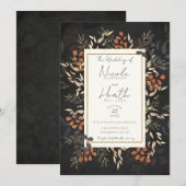Bold Floral Botanical leves Grey Gold Weddenschap Kaart (Voorkant / Achterkant)