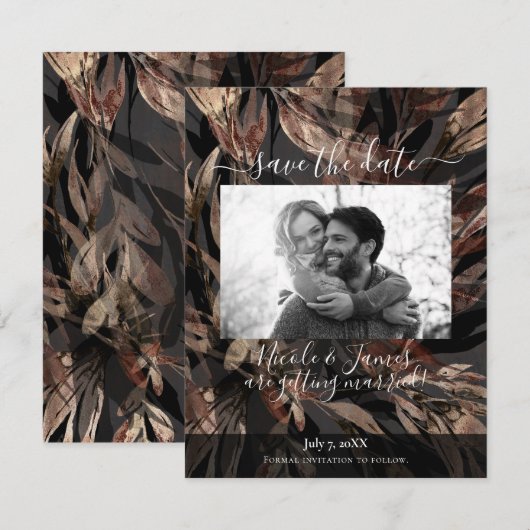 Bold Floral Botanical Wedding Save the Date Kaart (Voorkant / Achterkant)