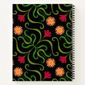 Bold Floral Damask Sunflower Boho Black Folk Art Notitieboek (Achterkant)