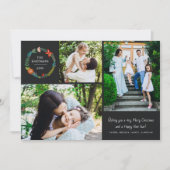 Bold Floral en Pine Wreate 3 Foto collage Feestdagenkaart (Voorkant)