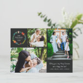 Bold Floral en Pine Wreate 3 Foto collage Feestdagenkaart (Staand voorkant)