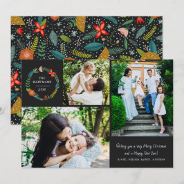 Bold Floral en Pine Wreate 3 Foto collage Feestdagenkaart