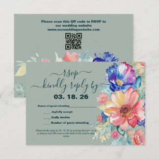 Bold Floral Eucalyptus Green Wedding RSVP Kaartje