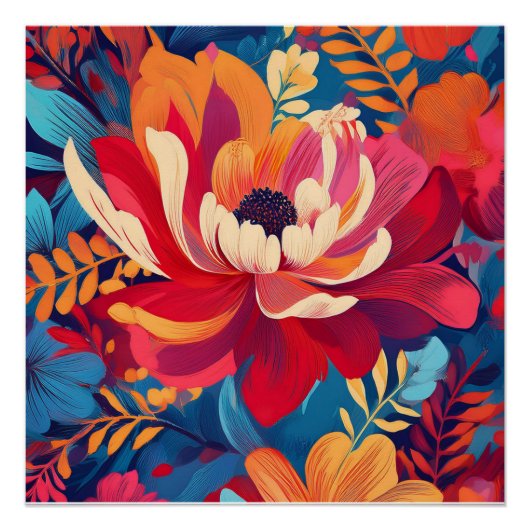 Bold Floral Explosion - Kleurrijke Natuur Kunst Perfect Poster (Voorkant)