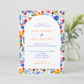 Bold Floral Folk Fiesta Wedding  Kaart (Staand voorkant)