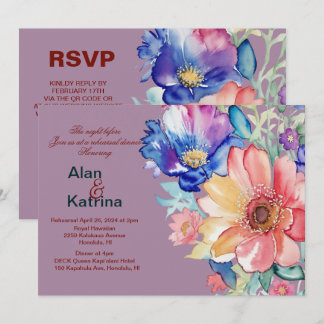 Bold Floral Magenta Wedding Rehearsal Dinner Kaart