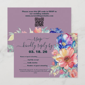 Bold Floral Magenta Wedding RSVP Kaartje