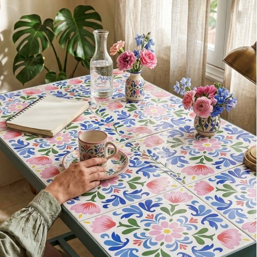 Bold Floral on White Background Decorative Tegeltje