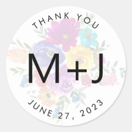 Bold Floral Overlay Monogram Weddenschap Bedankt Ronde Sticker