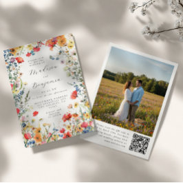 Bold Floral QR Code Photo Wedding Kaart