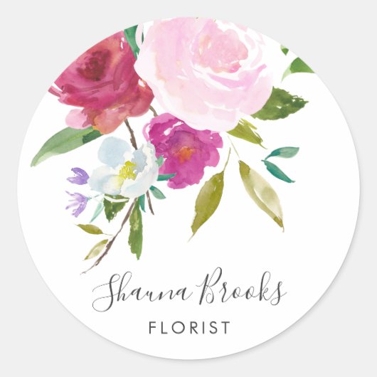 Bold Floral Waterverf Personal Ronde Sticker (Voorkant)