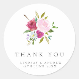 Bold Floral Waterverf Weddenschap Bedankt Ronde Sticker