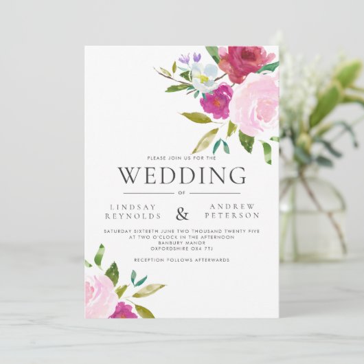 Bold Floral Waterverf Weddenschap Kaart (Staand voorkant)