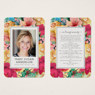 Bold Florals Foto Funeral Memorial Prayer Kaart