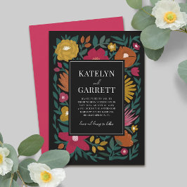 Bold Florals Magenta Oranje Black Wedding Kaart