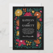 Bold Florals Magenta Oranje Black Wedding Kaart (Voorkant)
