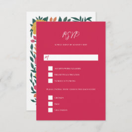 Bold Florals Magenta Oranje bruiloft RSVP Kaartje
