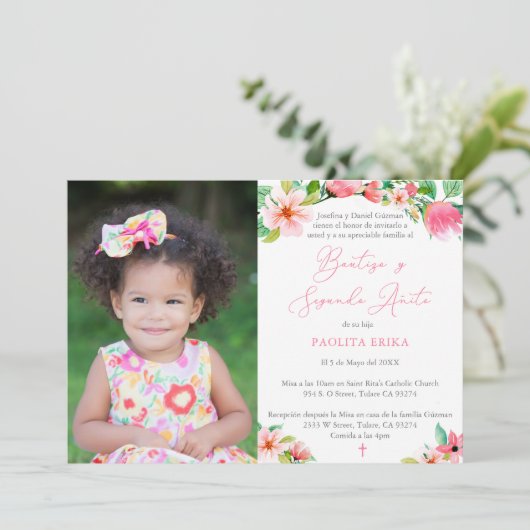 Bold Florals Spaans 2e verjaardag Baptisme Kaart (Staand voorkant)