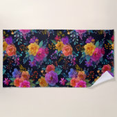 Bold Flowers op Zwart  Esthetisch Glamoureus Strandlaken (Voorkant)