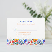 Bold Folk Floral Fiesta Wedding RSVP Kaartje (Staand voorkant)