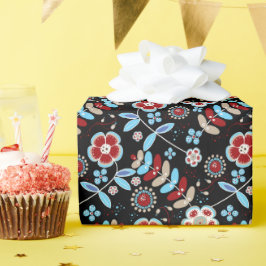 Bold Folk Floral Pattern Cadeaupapier