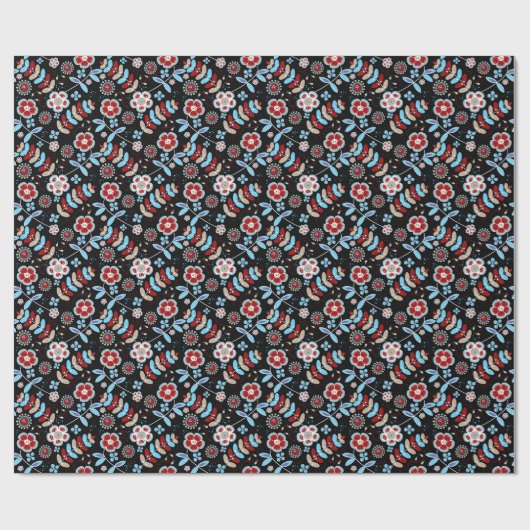 Bold Folk Floral Pattern Cadeaupapier (Vlak)