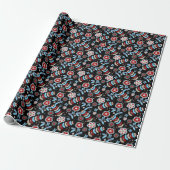 Bold Folk Floral Pattern Cadeaupapier (Uitgerold)