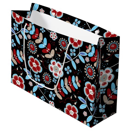 Bold Folk Floral Pattern Groot Cadeauzakje (Voorkant Gekanteld)