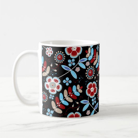 Bold Folk Floral Pattern Koffiemok (Links)