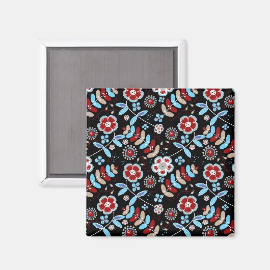 Bold Folk Floral Pattern Magneet (Voorkant / Achterkant)