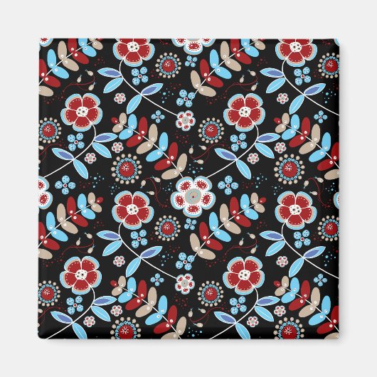 Bold Folk Floral Pattern Magneet (Voorkant)