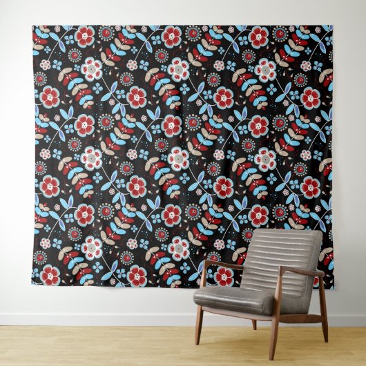 Bold Folk Floral Pattern Wandkleed (In Situ (horizontaal))